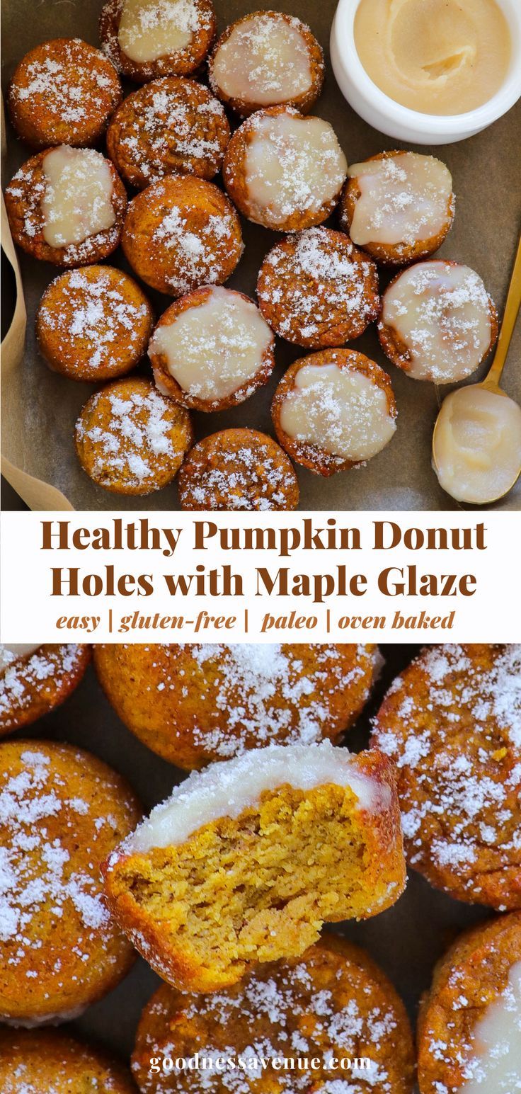 Mini donut holes. Donut Holes Recipe, Pumpkin Donut Holes, Healthy Pumpkin Dessert, Pumpkin Donut, Recipe Pumpkin, Paleo Pumpkin, Healthy Baked, Donut Holes, Desserts Vegan