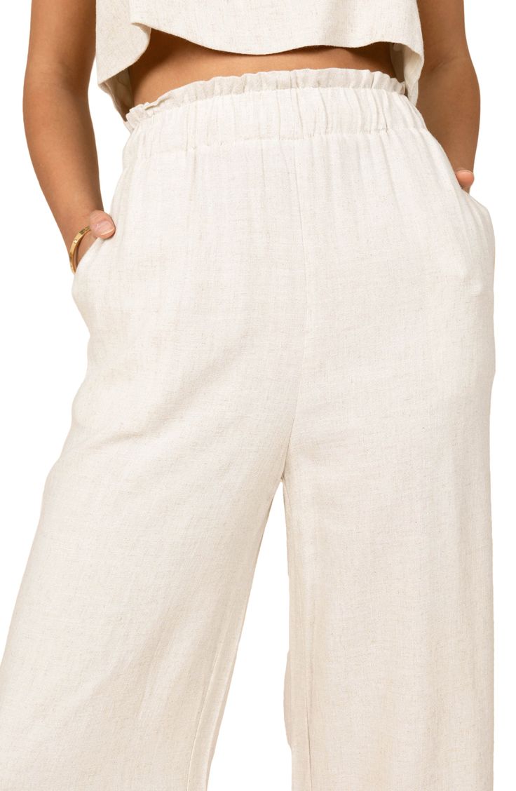 Easy and polished, these elastic-waist pants are crafted from lightweight linen with flowy wide legs. Elastic waist Side pockets Unlined 100% linen Hand wash, dry flat Imported Chic Linen Pull-on Pants, Linen Pull-on Style Bottoms For Loungewear, Spring Linen Wide Leg Pants With Pull-on Style, Linen Wide Leg Bottoms With Pull-on Style, Beige Linen Bottoms With Elastic Waistband, Wide Leg Linen Bottoms With Pull-on Style, Chic Linen Bottoms With Elastic Waistband, Linen Wide-leg Pull-on Bottoms, Linen Wide-leg Pants With Pull-on Style