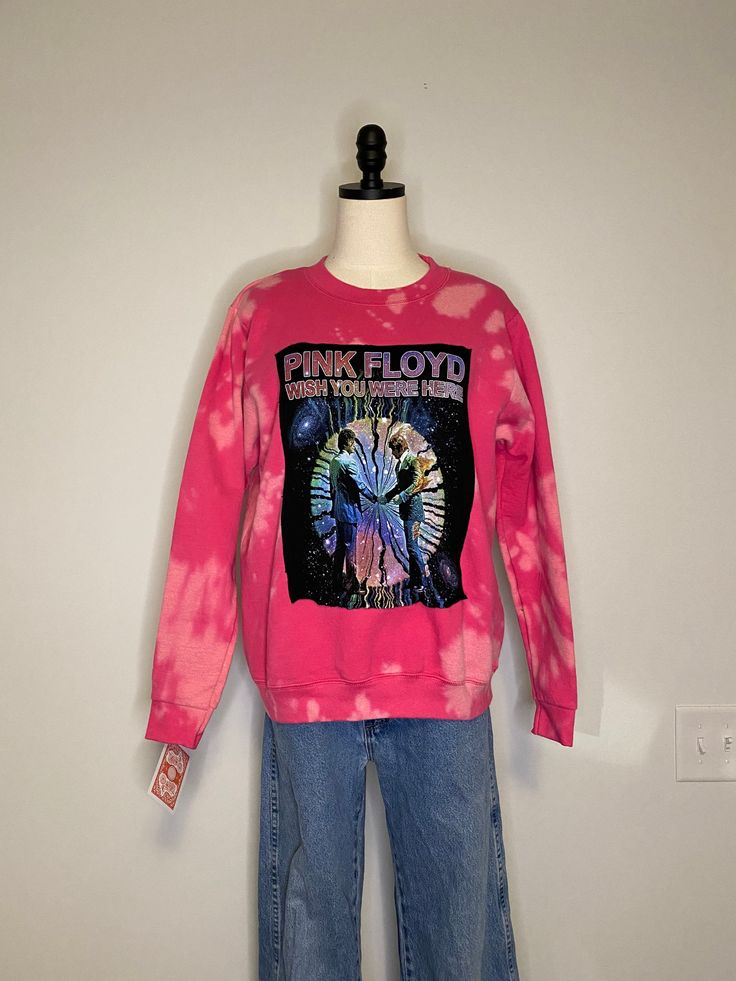 Bleached Pink Floyd Sweatshirt Vintage tshirt graphic sewn on sweatshirt Unisex M *mannequin is a size 4/6 (between small/medium) Acid Wash Crew Neck Top For Winter, Faded Crew Neck Band Merch Tops, Tie Dye Crew Neck Sweatshirt For Spring, Faded Cotton Sweatshirt For Spring, Hand Dyed Cotton Sweatshirt With Relaxed Fit, Acid Wash Crew Neck Top With Screen Print, Hand Dyed Crew Neck Top For Streetwear, Faded Crew Neck Sweatshirt For Winter, Hand Dyed Crew Neck Top For Fall