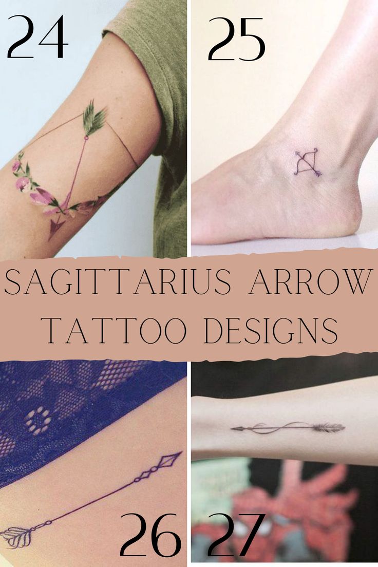 four different tattoos with the words sagittarius arrow tattoo designs