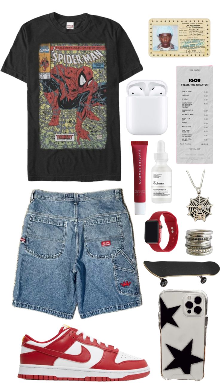 #skater #skateraesthetic #y2k #spiderman #grunge Y2k Spiderman, Spiderman Outfit, Street Style Outfits Casual, Diy Vetement, Outfit Inspo Casual, Tomboy Style Outfits, Swaggy Outfits, Cute Everyday Outfits, Really Cute Outfits