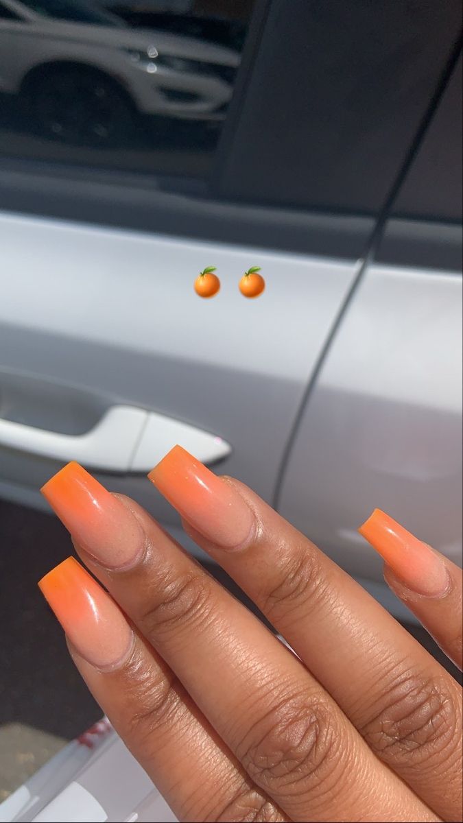 Orange nails Beige And Orange Nails, Orange Nails With Initial, Simple Orange Acrylic Nails, Pastel Orange Nails Design, Brown And Orange Ombre Nails, White And Orange Nail Designs, Milky Orange Nails, Baby Orange Nails, Nude Orange Nails