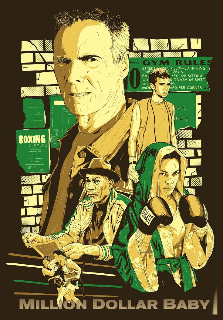 the poster for million dollar baby shows two men, one in green and one in yellow