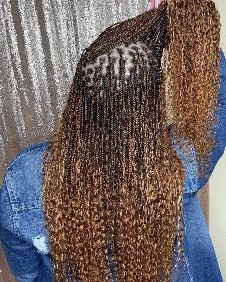 Micro Braids With Curly Hair, Micro Braids With Color, Curly Micros Braids, Micro Bohemian Box Braids, Wet And Wavy Micro Braids Styles Long, Human Hair Individual Braids, Micro Braids With Braiding Hair, Medium Length Micro Braids, Micro Knotless Braids With Curls