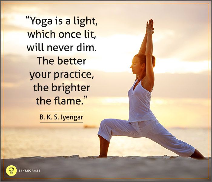 a woman doing yoga on the beach with a quote from b k s vengar