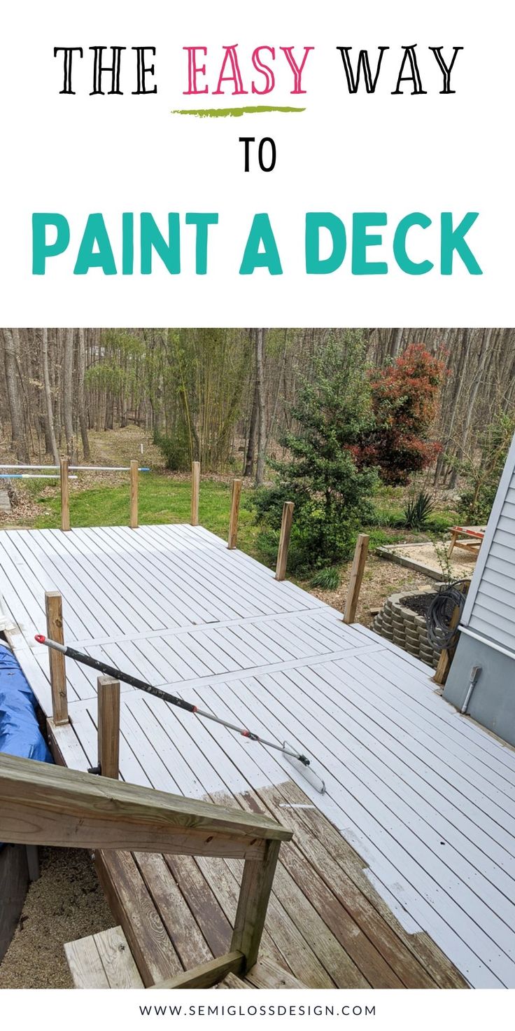 painting a deck gray Multi Color Deck Stain Ideas, How To Paint A Deck, Painting Deck Ideas Wood, Painting A Deck, Painted Wood Deck, Deck Paint Colors, Wood Pool Deck, White Deck, House Maintenance