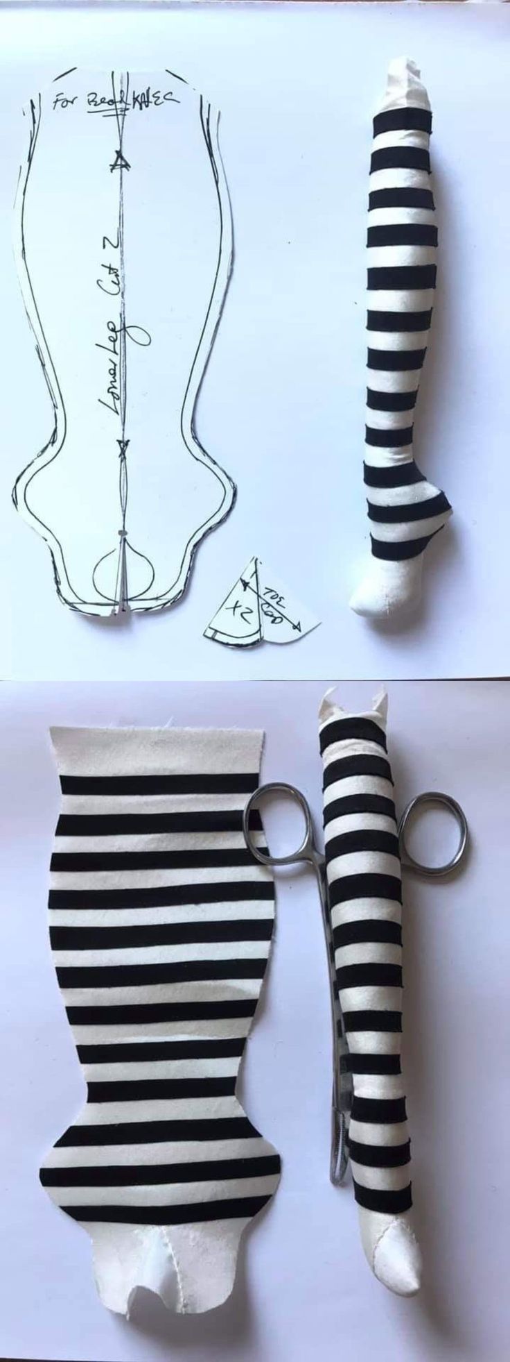 two pictures with black and white stripes on them, one has an object in the shape of a vase