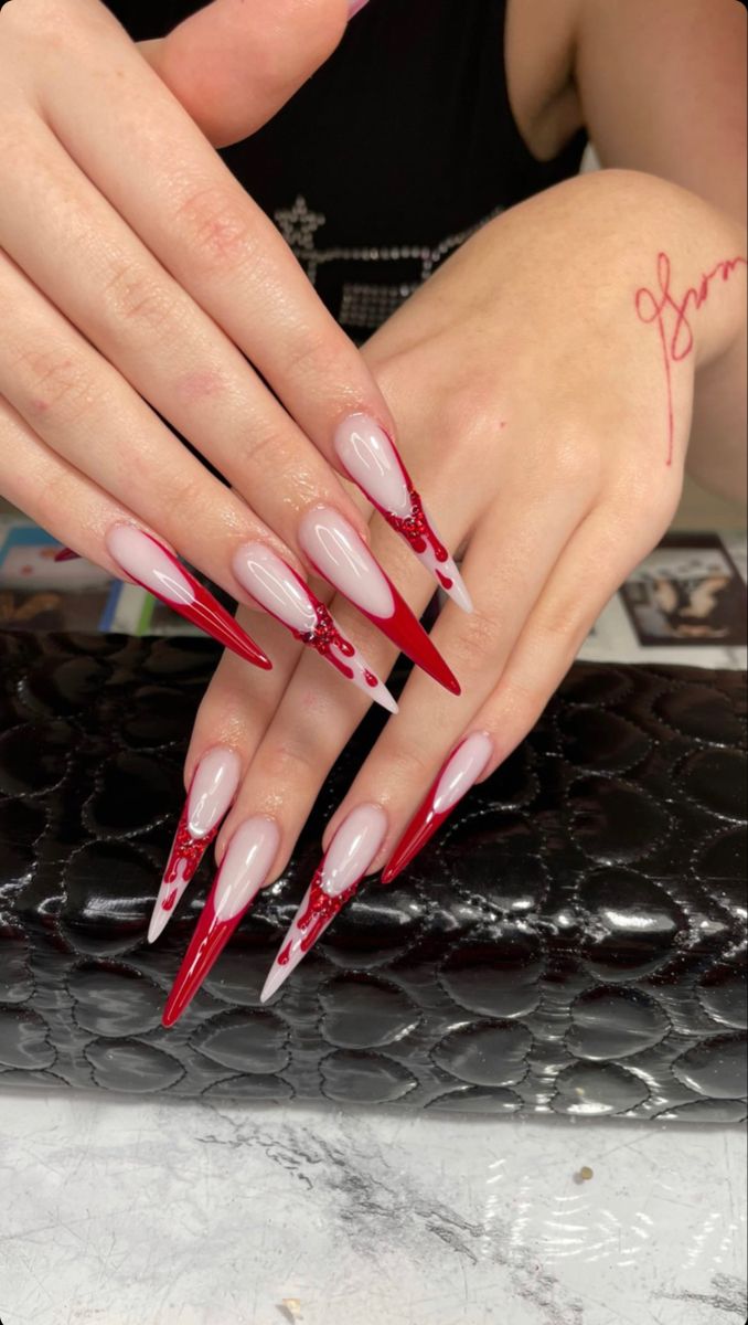 Stiletto Red Nails Design, Pointed Acrylics, Long Red Stiletto Nails, Red Stilleto Nails Designs, Long Red Acrylic Nails, Red Stiletto Nails Designs, Red Nails Stiletto, Red Stiletto Nails, Long Red Nails