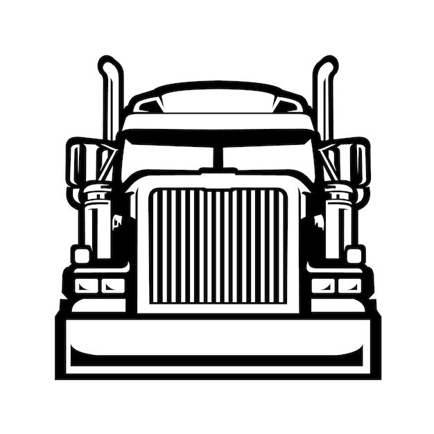 a black and white silhouette of a semi truck