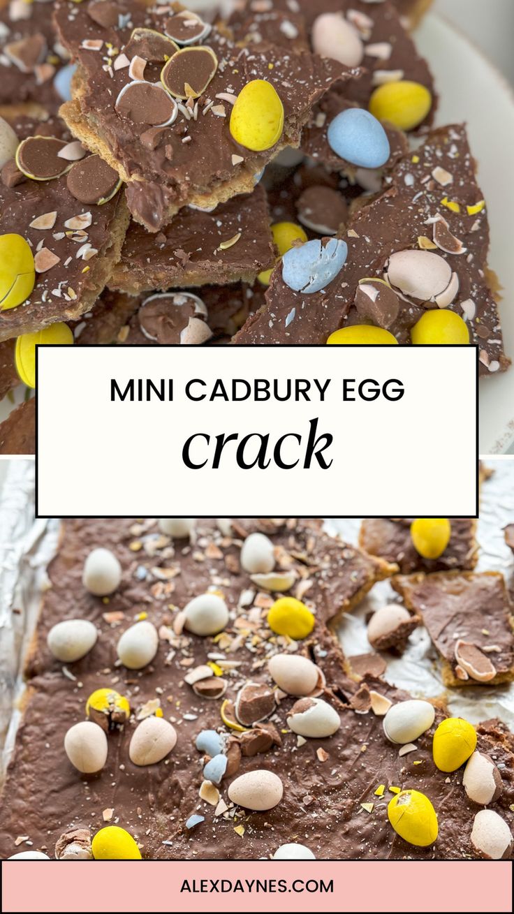 This Cadbury Egg Crack makes for the perfect Easter dessert! It’s fun, easy to make, and comes together in only 15 minutes! You only need five ingredients to throw together this festive treat, too! Graham crackers, butter, brown sugar, chocolate, and mini Cadbury chocolate eggs. Your family is going to love this one! Make it with me. Easter Cracker Toffee, Cadbury Egg Dessert Recipes, Cadbury Egg Desserts, Cadbury Easter Eggs, Graham Cracker Butter, Graham Cracker Toffee, Dessert Boards, Easter Deserts, Saltine Toffee