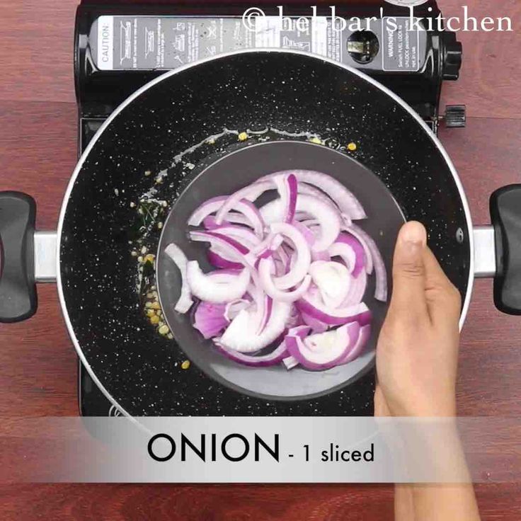 onions being cooked in a frying pan with the words onion - sliced above it