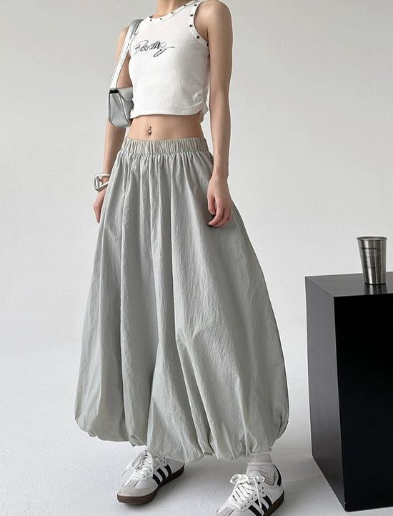 Elastic Waist Balloon Maxi Skirt Character Clothing, Balloon Skirt, Clothing Inspiration, Long Skirt, Body Types, Snug Fit, Maxi Skirt, Elastic Waist, High Waist