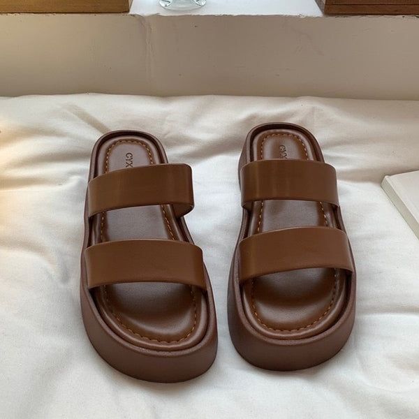 Material: Vegan Leather Run small, please review the sizing information Simple Platform Sandals, Basic Shoes Aesthetic, Womens Slippers Leather, Cute Beach Sandals, Trendy Flat Sandals For Everyday, Trendy Everyday Slip-on Sandals, Trendy Slip-on Everyday Sandals, Brown Trendy Sandals For Everyday Wear, Trendy Brown Sandals For Everyday