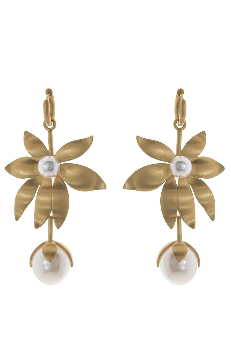 IRENE NEUWIRTH JEWELRY-Golden Blossom Convertible Earrings-YELLOW GOLD Formal Yellow Gold-plated Flower Earrings, Formal Yellow Gold Plated Flower Earrings, Elegant Yellow Gold Clip-on Flower Earrings, Formal Yellow Gold Flower Pearl Earrings, Irene Neuwirth Jewelry, Convertible Earrings, Metal Choker, Irene Neuwirth, Chunky Jewelry