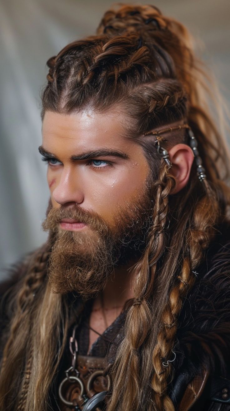 Handsome viking man with epic hairstyle. Nordic Hairstyles, Vikings Hairstyles, Older Mens Long Hairstyles, Male Viking, Rice Water For Hair Growth, Rice Water For Hair, Viking Hairstyles, Summer Hairstyles For Long Hair, Easy Updos For Long Hair