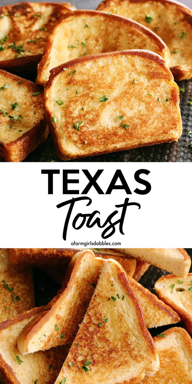 grilled cheese toast with parsley on top and the words texas toast above it