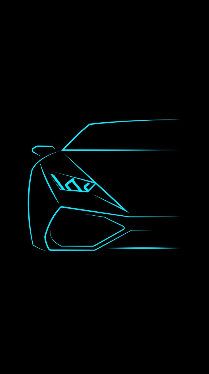 the front end of a sports car in blue neon lights on a black background,