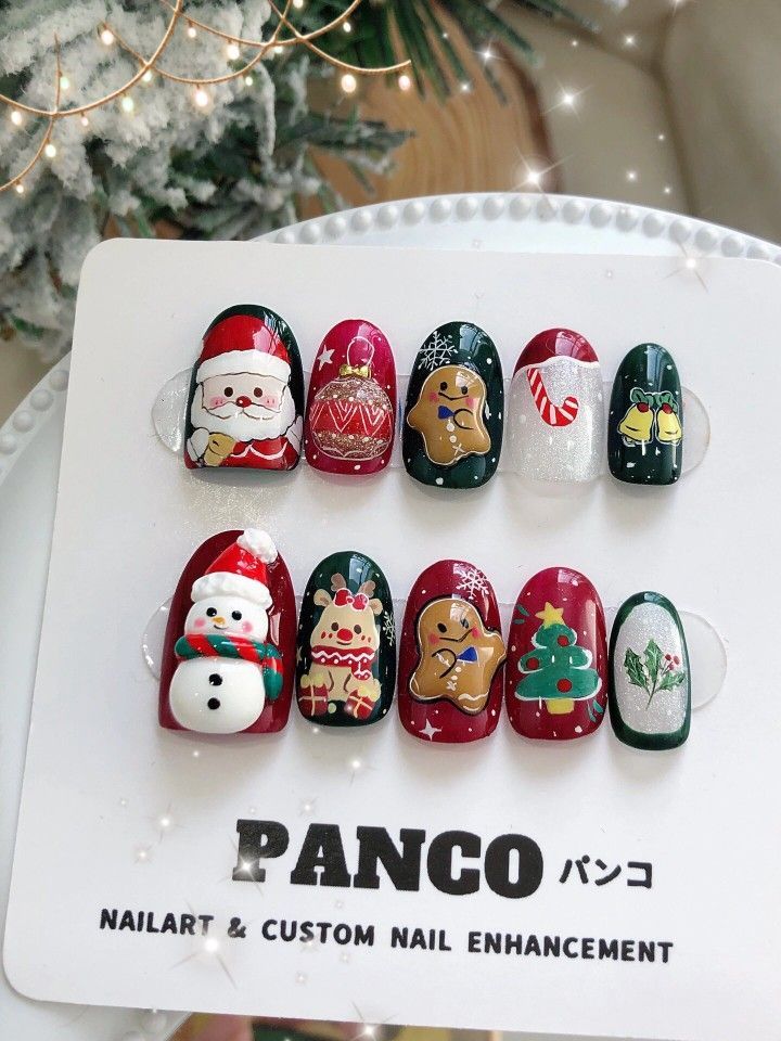 Painted Christmas Nails, Nails Noel, Noel Nail, Nail Noel, Nail Christmas, Santa Nails, Kawaii Nail Art, Xmas Nail Art, Christmas Nail Ideas