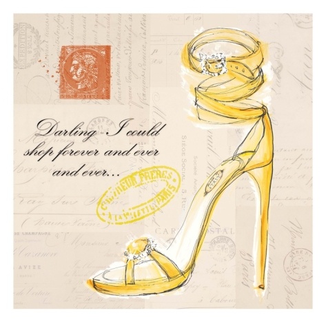 a drawing of a high heeled shoe with a stamp on it