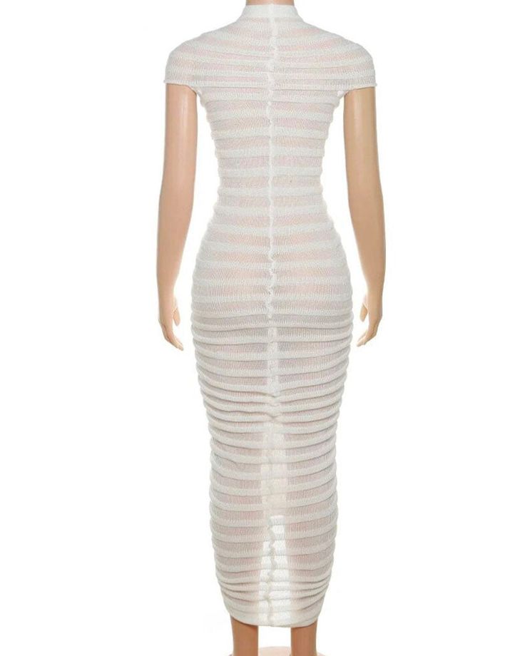 Barcelona Knit Dress Fitted Long Knit Midi Dress, Knit Bodycon Long Dress, Knit Long Bodycon Dress, Summer Knit Fitted Bodycon Dress, Long Knit Bodycon Dress, Summer Party Midi Dress With Ribbed Details, Summer Party Ribbed Midi Dress, Summer Party Ribbed Bodycon Dress, Summer Ribbed Midi Party Dress