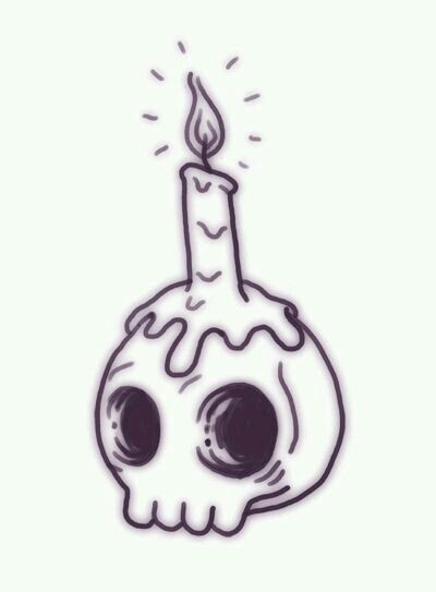 a drawing of a skull with a candle in it