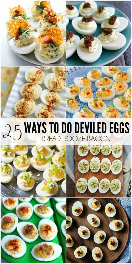 different types of deviled eggs are shown in this collage