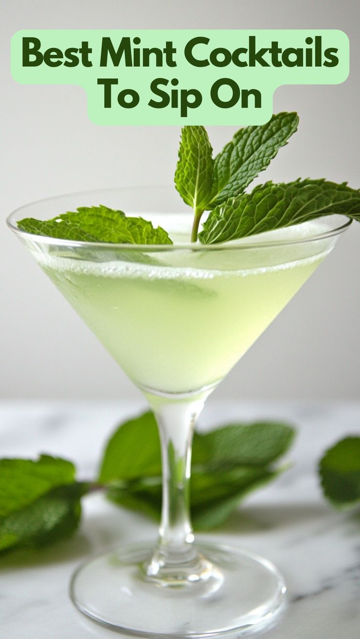 A refreshing glass of mint cocktail with a sprig of fresh mint, perfect for cooling down on a warm day. Cocktails With Fresh Mint, Mint Simple Syrup Cocktails, Vodka Mint Cocktail, Fresh Mint Cocktails, Gin Mint Cocktail, Mint Drinks Alcohol, Drinks With Mint Leaves, Mint Liqueur Recipe, Mint Drink Recipes