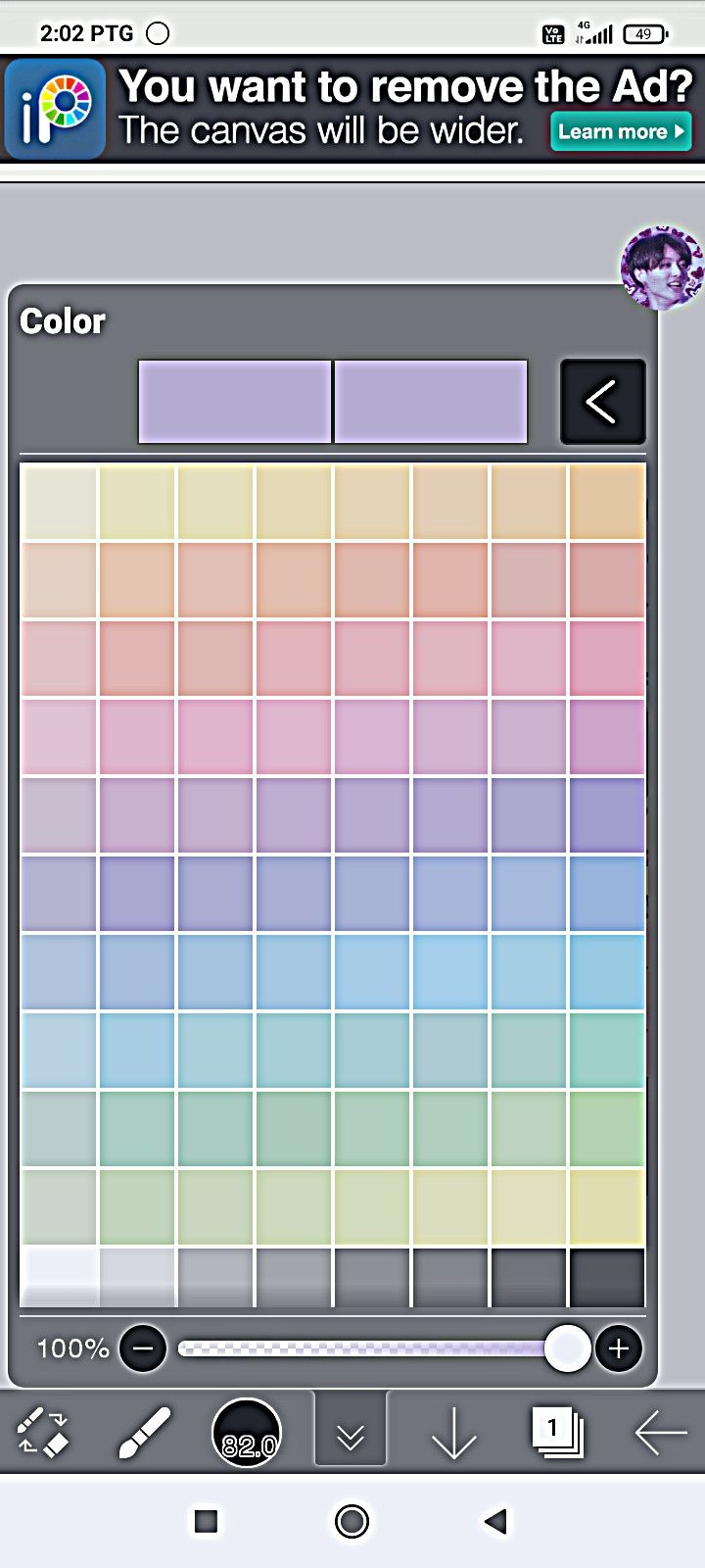 the color picker app for iphone is open and showing it's different colors