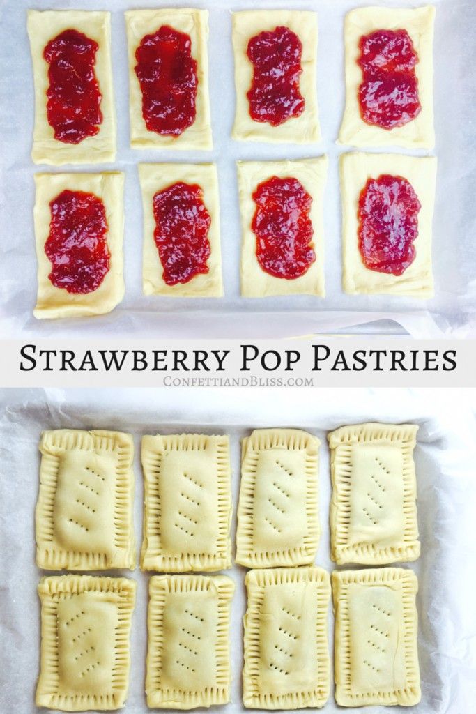 strawberry pop pastries are lined up and ready to be baked