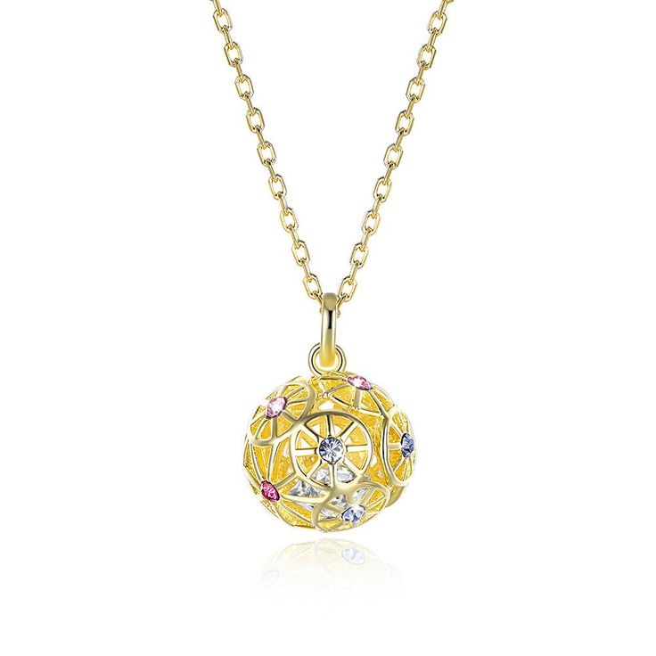 Hydrangea Necklace - ericjewelry Gold Crystal Pendant Chain Necklace, White Gold Plated Round Charm Necklaces, Yellow Gold Birthstone Pendant Necklace, Gold Crystal Pendant Jewelry, Gold Metal Crystal Necklace, Gold Metal Round Crystal Necklace, White Gold Metal Necklace With Round Pendant, Yellow Gold Crystal Necklaces, Gold Crystal Necklace Fine Jewelry