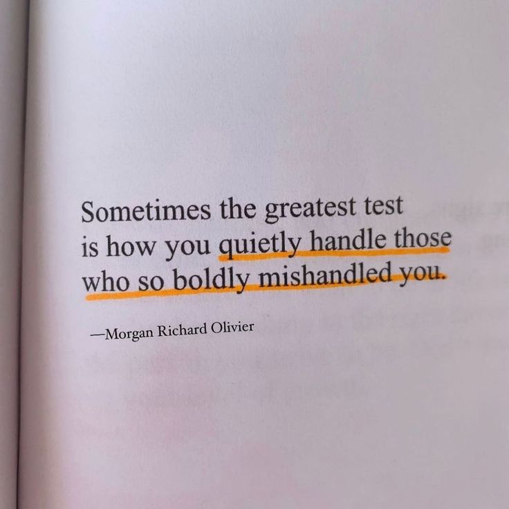 an open book with a quote from morgan richard oldrer on the page, sometimes the greatest test is how you quietly handle those who so badly mishanded you