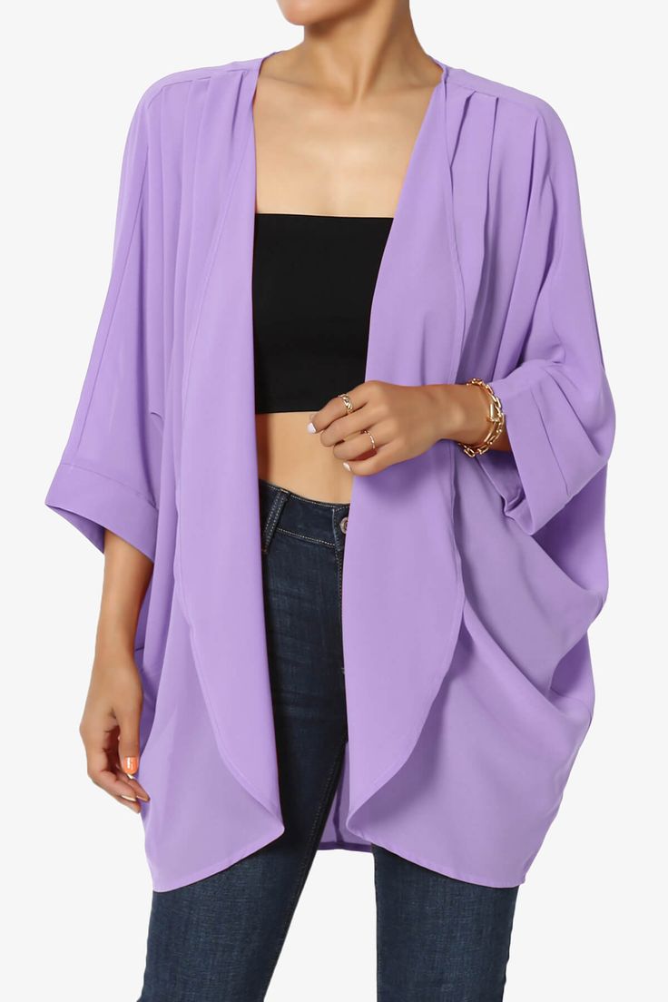 Blivia Pleated Kimono Chiffon Cardigan LAVENDER_1 Chiffon Kimono Cardigan, Plus Size Jacket, Chiffon Cardigan, Chiffon Kimono, Lilac Grey, Suit Swimsuit, Holiday Beach, Kimono Cardigan, Sheer Chiffon