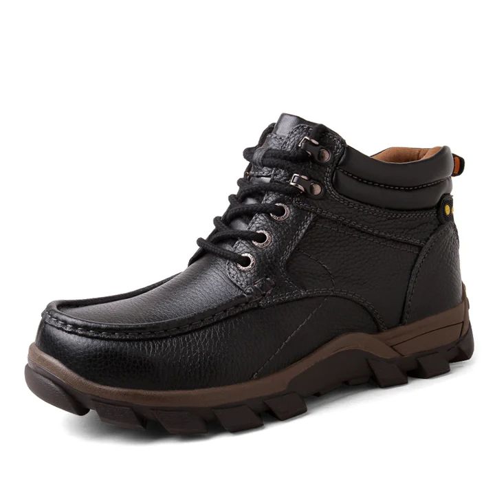 This Pernia men's boot is genuine leather, it's perfect for all-day wear. Smooth leather uppers are sure to keep feet cool and dry. The leather linings make these boots comfortable and durable. The rubber insoles provide a solid and stable base. It's an elegant, stylish, and versatile boot that can be dressed up or down. Waterproof Leather Lace-up Martin Boots, Leather Martin Boots With Reinforced Toe For Outdoor Activities, Leather Martin Boots With Reinforced Toe For Outdoor, Leather Martin Boots With Reinforced Toe, Ankle-high, Leather Martin Boots With Round Toe For Outdoor Activities, Classic Outdoor Martin Boots With Round Toe, Leather Ankle-high Martin Boots With Reinforced Toe, Leather Martin Ankle Boots For Outdoor Work, Classic Martin Boots With Round Toe For Outdoor