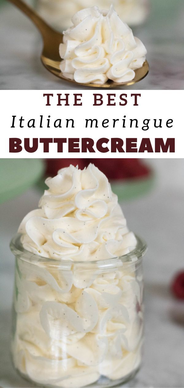 the best italian meringue buttercream is in a glass jar with a spoon