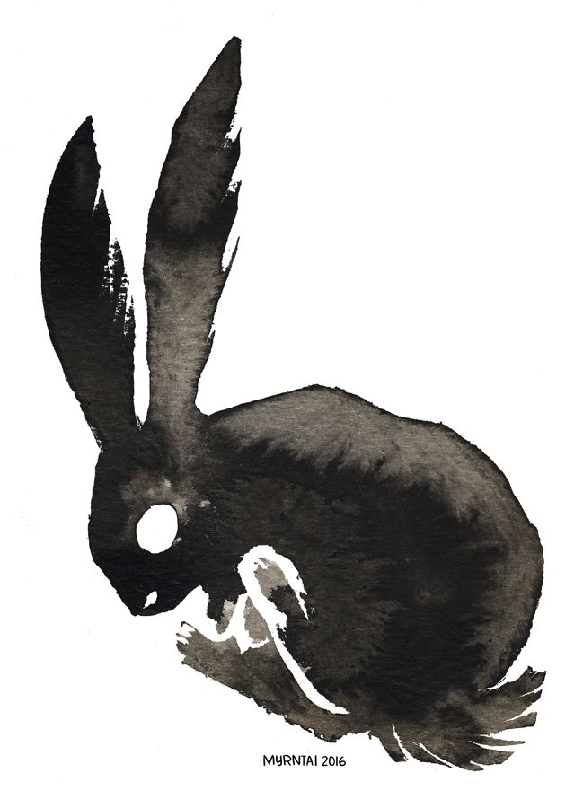 a black and white drawing of a rabbit