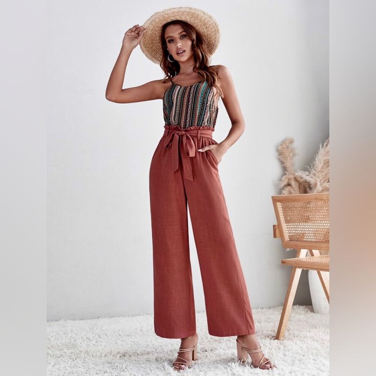 Worn Once, Brand New Condition. No Rips Or Stains. Cute Cinch At Waist With Adjustable Tie. Size Runs Smaller. Flowy Pants, Pants Color, Auburn, Pant Jumpsuit, Wide Leg, Pants For Women, Thread, Brand New, Pants