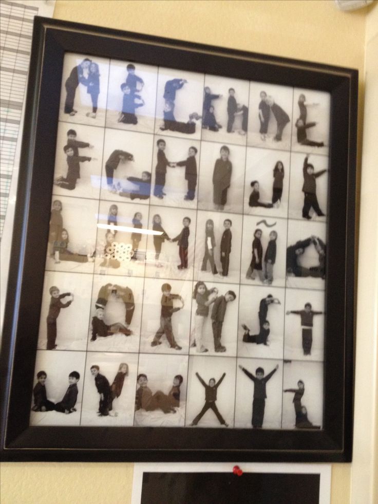 a framed display of people doing different things