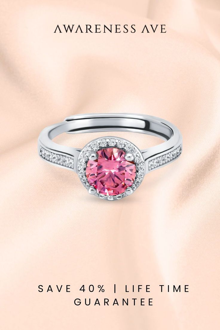 Discover 'The Venus', a captivating pink Moissanite ring that embodies romance. Its S925 sterling silver and exquisite platinum finish promise a lifetime of shine. Perfect for that heartfelt proposal or as a statement of self-love. #PinkRing #EngagementRing #MoissaniteElegance Pink Moissanite Ring, Original Jewelry Design, Halo Design, Everyday Luxury, Sterling Silver Rings Bands, Half Eternity Band, Ethical Jewelry, Handcrafted Rings, Luxury Gift Box