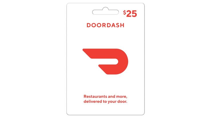 the doordash logo is shown on a white card that says, restaurant and more, delivered to your door