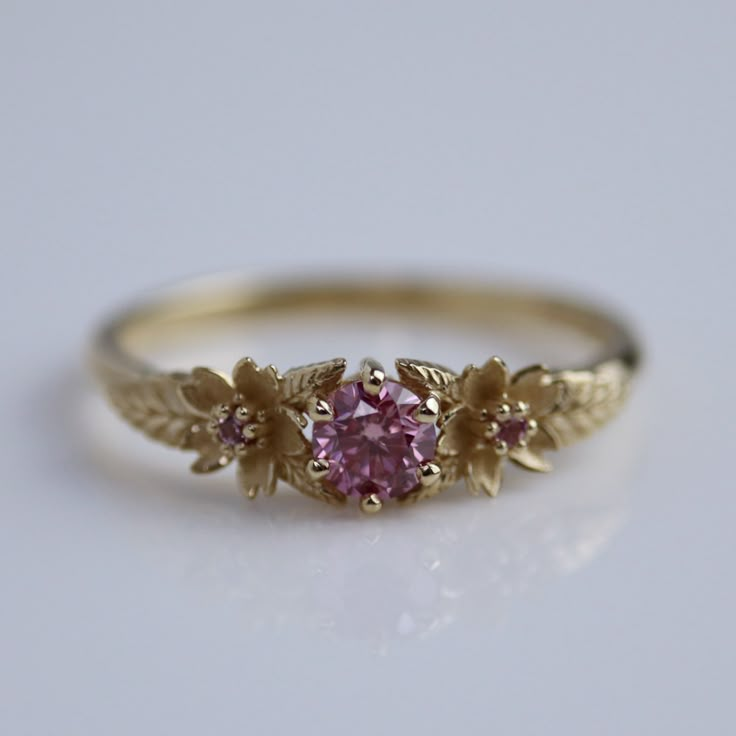 Sakura Ring – Soulbound Sakura Leaves, Sakura Ring, Intricate Ring, Pink Diamonds Engagement, Intricate Rings, Pink Diamond Engagement Ring, Blossom Season, Sakura Flowers, Cute Engagement Rings