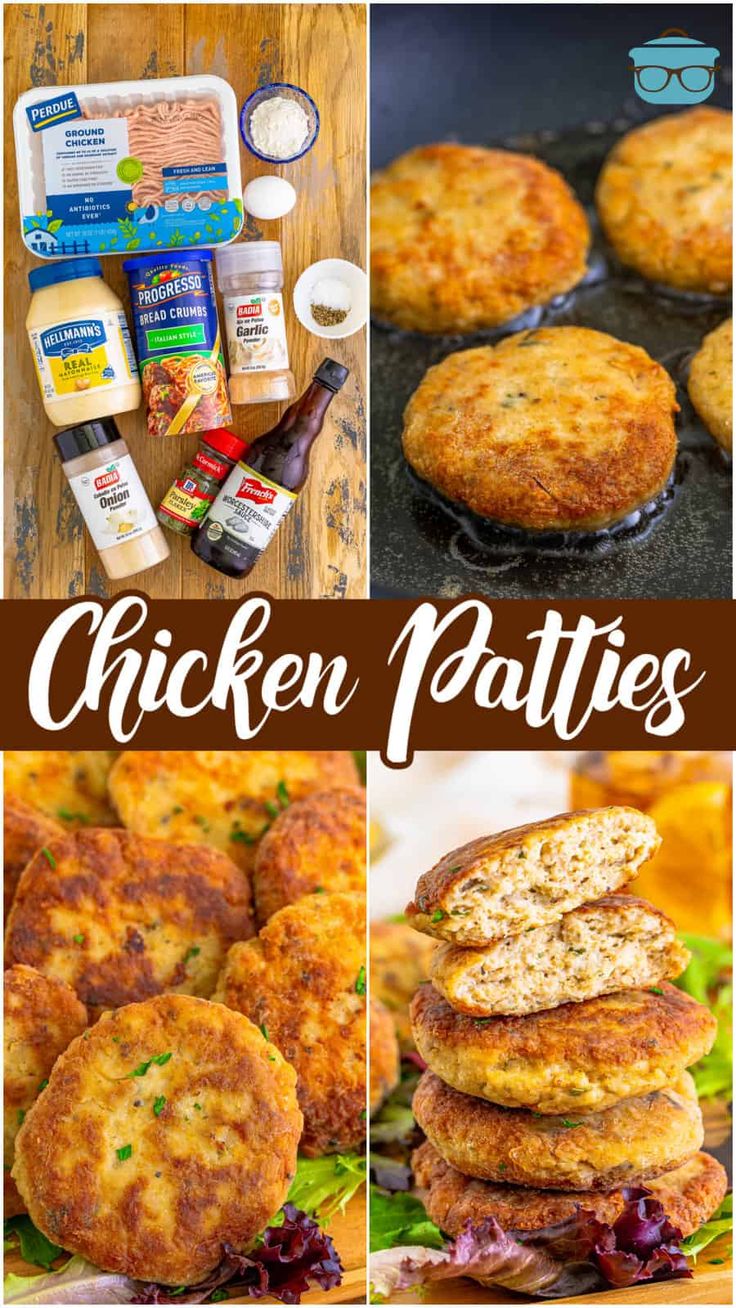 chicken patties collage with the words chicken patties above it and photos of them