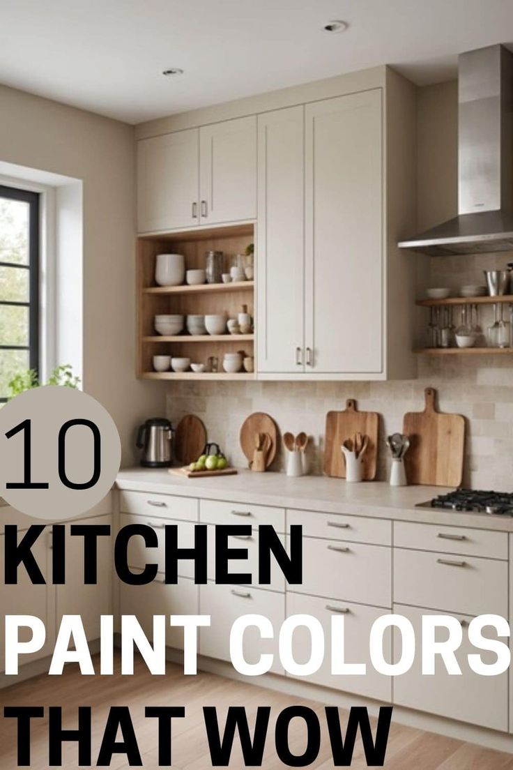 a kitchen with white cabinets and wooden floors is featured in the article 10 kitchen paint colors that wow