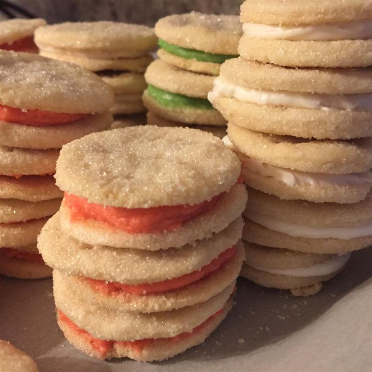 a bunch of cookies that are stacked on top of each other