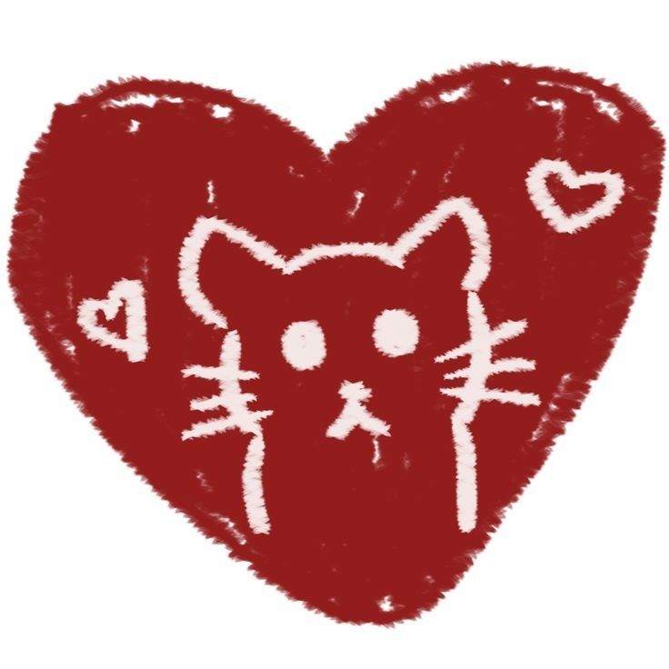 a drawing of a heart with a cat's face drawn on it