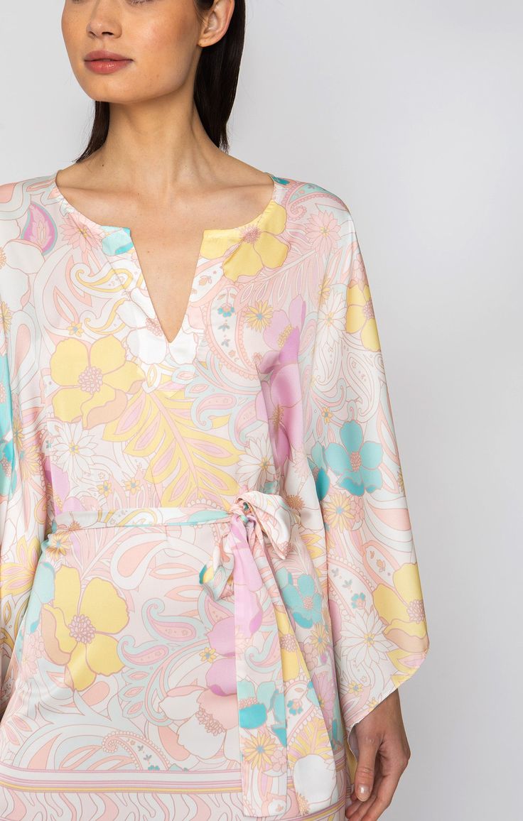 Lucky Charms Short Caftan brings a bit of fun to your outfit with its playful tie detail! Perfect for any occasion, from a day at the beach to a night on the town! Printed short caftan Can be worn loose or cinched at the waist Comes with a matching belt as an option for styling Lusciously soft poly-silk blend for ease of care Machine wash cool Tumble-dry low Spring Loungewear Dress With Tie Waist, Spring Multicolor Loungewear Dress, A Day At The Beach, Lucky Charms, Day At The Beach, Lucky Charm, At The Beach, Printed Shorts, Tumble Dryer