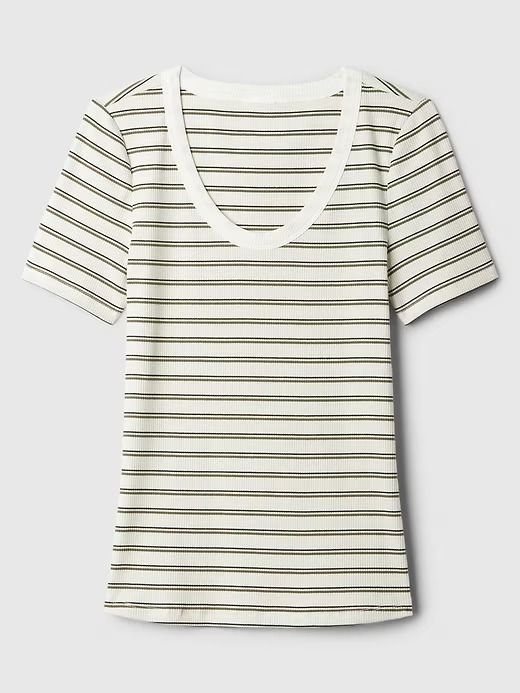 Ribbed Scoopneck T-Shirt | Gap Factory Basic Scoop Neck T-shirt With Ribbed Neckline, Fitted Striped Ribbed T-shirt, Summer Crew Neck Top With Ribbing, Summer Ribbed Crew Neck Top, Casual White Ribbed Tops, Trendy Fall T-shirt With Ribbed Neckline, Stretch Ribbed Scoop Neck T-shirt, Spring Ribbed Scoop Neck T-shirt, Cotton Ribbed V-neck T-shirt