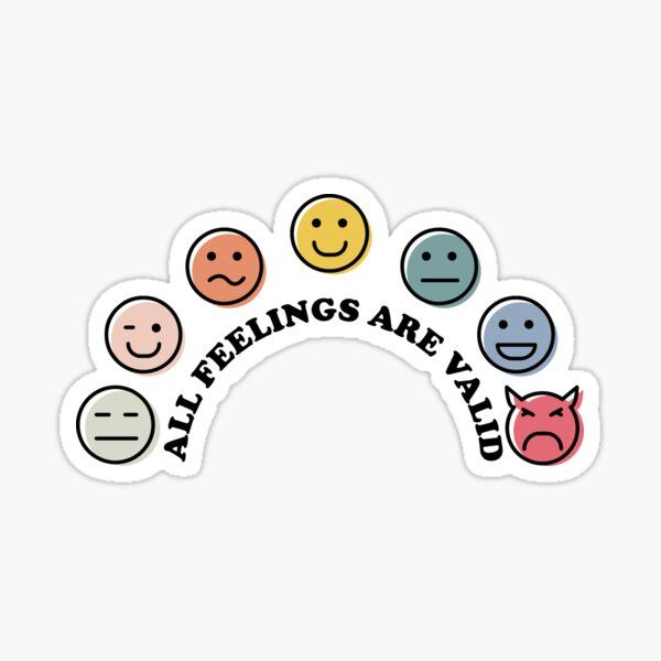 sticker with the words all feelings are related in different colors and shapes, including smiley faces