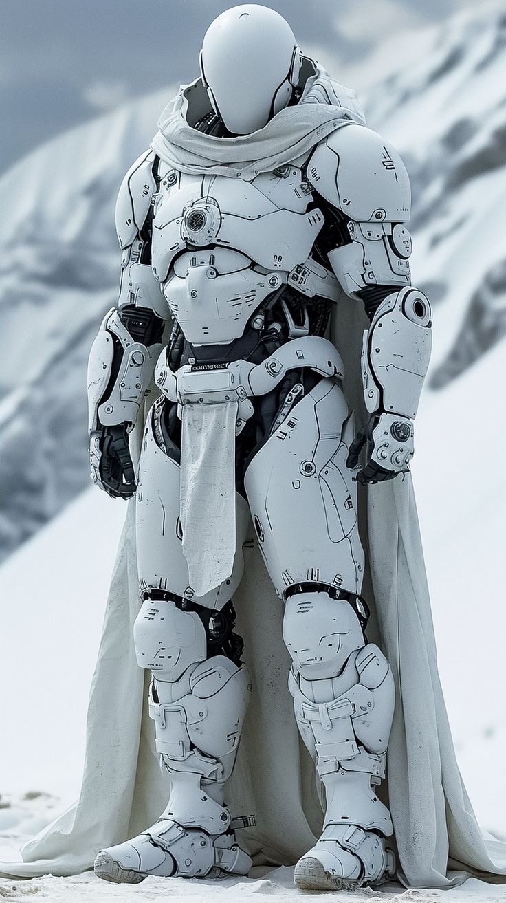 a man dressed as a stormtrooper standing on top of a snow covered hill