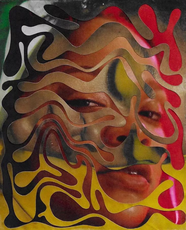 a woman's face is painted on a piece of paper with different colors and shapes