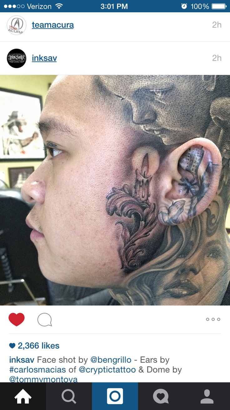 a man with tattoos on his face and ear